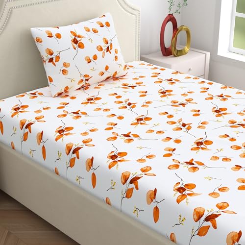 Home Ecstasy 100% Cotton Single Bedsheet with 1 Pillow Cover, 140 TC Floral White for Single Bed (4.8ft X 7.3ft) - Image 1