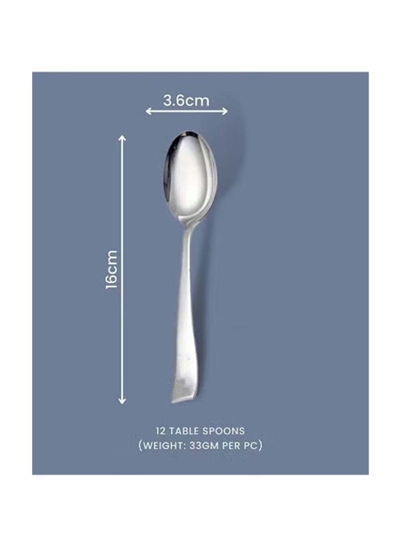 Huitich Stainless Steel Dinner Table Spoons Spoon Set Length 16 cm Set of 12 Silver - Image 2