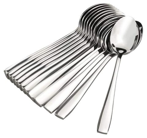 طقم ملاعق عشاء ستانلس ستيل طول 16 سم طقم من 12 قطعة فضي