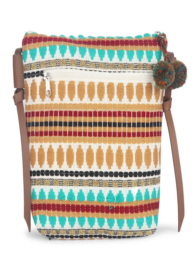 VASA Handcrafted Ethnic Shoulder Crossbody siling Bag, with Multicolour Woven Pattern, - Image 3