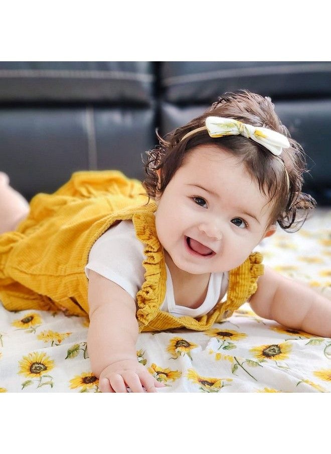 LifeTree - Baby Muslin Swaddle Blanket And Bow Set Newborn Swaddle Set Girl Sunflower Infant Receiving Blanket With Matching Headband Set 47 X 47 Inches Bamboo Cotton - Image 1