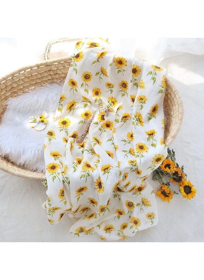 LifeTree - Baby Muslin Swaddle Blanket And Bow Set Newborn Swaddle Set Girl Sunflower Infant Receiving Blanket With Matching Headband Set 47 X 47 Inches Bamboo Cotton - Image 1