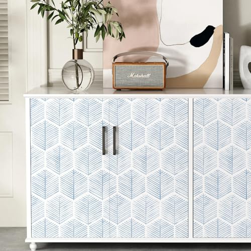 MelunMer Modern Peel and Stick Wallpaper Boho Contact Paper for Cabinets/Drawers 197In L 17.3In W Self Adhesive Removable Wallpaper for Bedroom/Bathroom Waterproof Geometric Contact Paper Blue/White - Image 4
