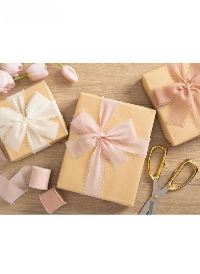 GMORO Handmade Fringe Chiffon Ribbon, 3 Rolls 4cm x 5m Silk-Like Ribbon Cream Orange Ribbons Set for Wedding Invitations, Bridal Bouquets, Gifts Wrapping, DIY Crafts  - Image 4
