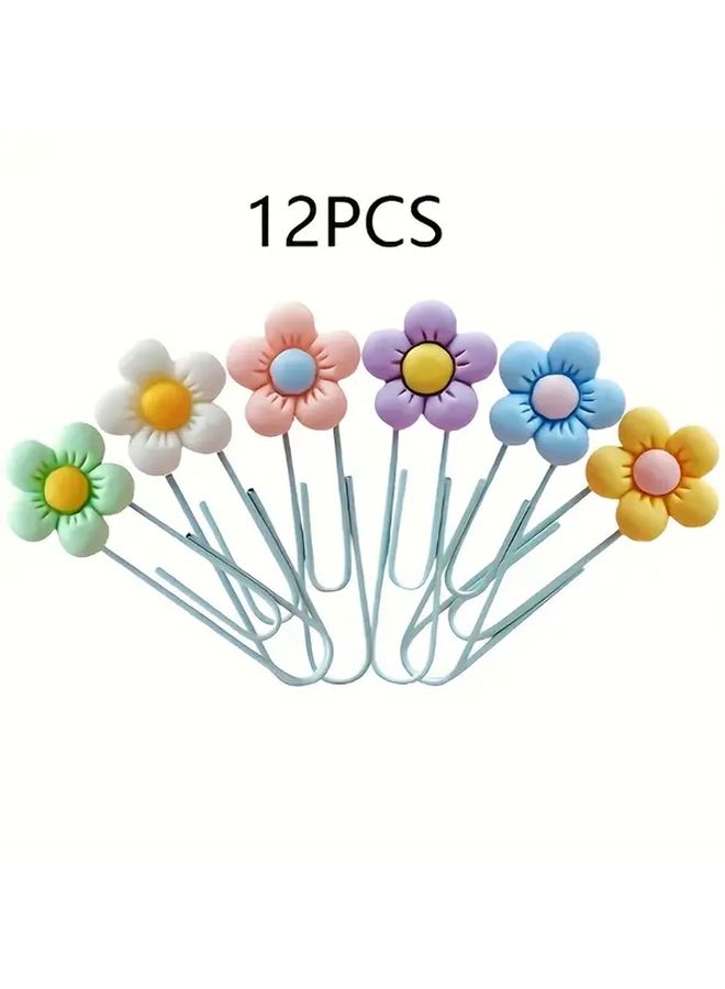 Floral Paper Clips 12pcs Vibrant Flower Design for Document Marking Bookmark and Desk Organization - Image 1