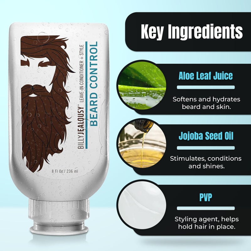 Billy Jealousy Original Beard Control Leave In Beard Conditioner for Men with Aloe Leaf Juice and Jojoba Seed Oil, Softens Hair and Skin, Light Hold with Matte Finish, 8 Fl Oz - Image 2