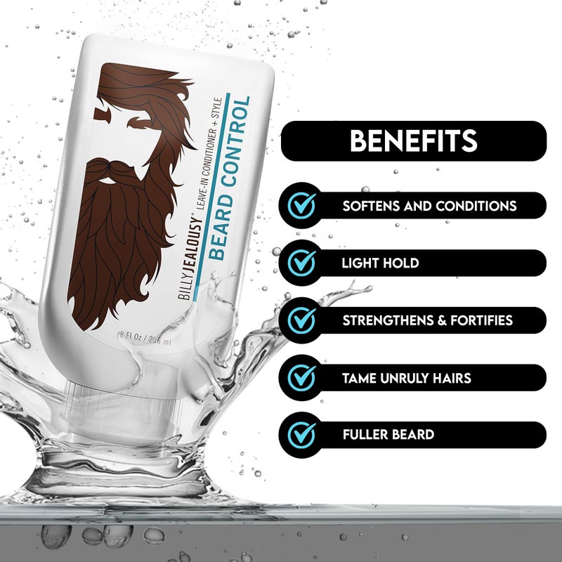Billy Jealousy Original Beard Control Leave In Beard Conditioner for Men with Aloe Leaf Juice and Jojoba Seed Oil, Softens Hair and Skin, Light Hold with Matte Finish, 8 Fl Oz - Image 3