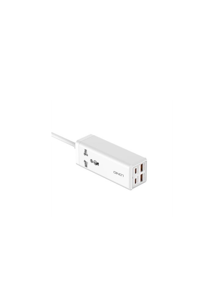 إل دينو - محول طاقة متعدد الوظائف SC1418، 65 وات، منافذ 2PD، 2 منافذ USB، سلك طاقة 2 متر، طاقة 2500 وات - أبيض - Image 1