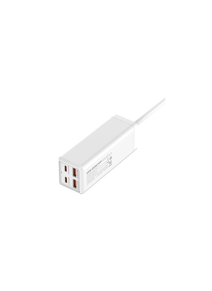 إل دينو - محول طاقة متعدد الوظائف SC1418، 65 وات، منافذ 2PD، 2 منافذ USB، سلك طاقة 2 متر، طاقة 2500 وات - أبيض - Image 1