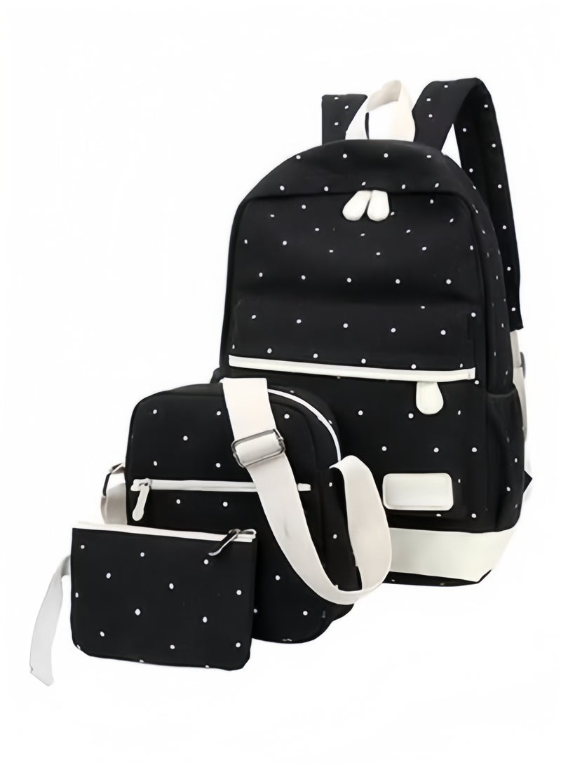 3 PCS Print Backpack Cute Teen Backpacks for Girls,Polka Dots School Bookbags  Laptop Bag with Crossbody Bag and Pencil Case - Image 3