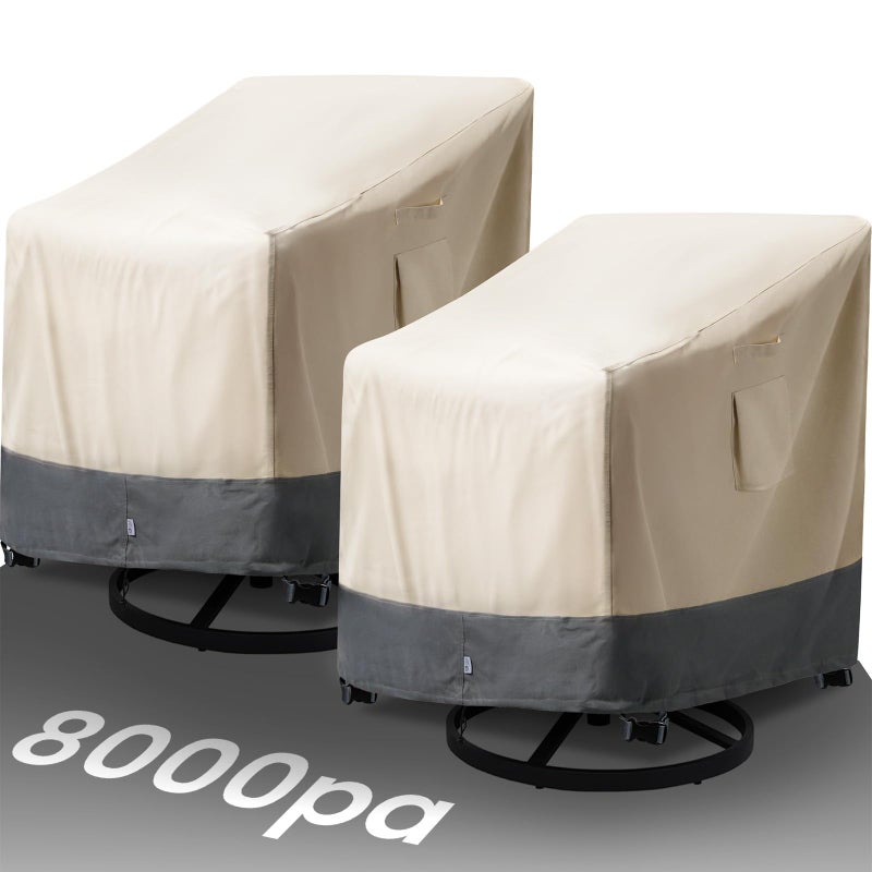 Kikcoin Extra Heavy Duty Patio Chair Covers Waterproof Up to 8000pa, 2 Pack Patio Furniture Covers for Outdoor Swivel/ Rocking Chair/ Adirondack Chairs, Outdoor Seat Cover with Air Vents, 33"W x 35"D x 38.5"H - Image 1