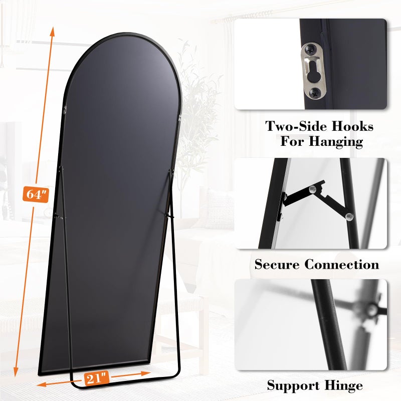 DUMOS Arched Full Length Mirror with Stand 64"x21" Floor Standing Aluminum Frame for Bedroom Body Hanging Leaning Modern Simple Home Decor Shatter-proorf Nano Glass Wall Living Room Cloakroom Black - Image 2