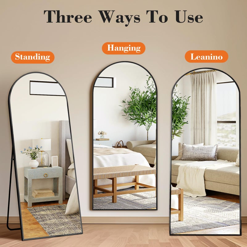 DUMOS Arched Full Length Mirror with Stand 64"x21" Floor Standing Aluminum Frame for Bedroom Body Hanging Leaning Modern Simple Home Decor Shatter-proorf Nano Glass Wall Living Room Cloakroom Black - Image 3