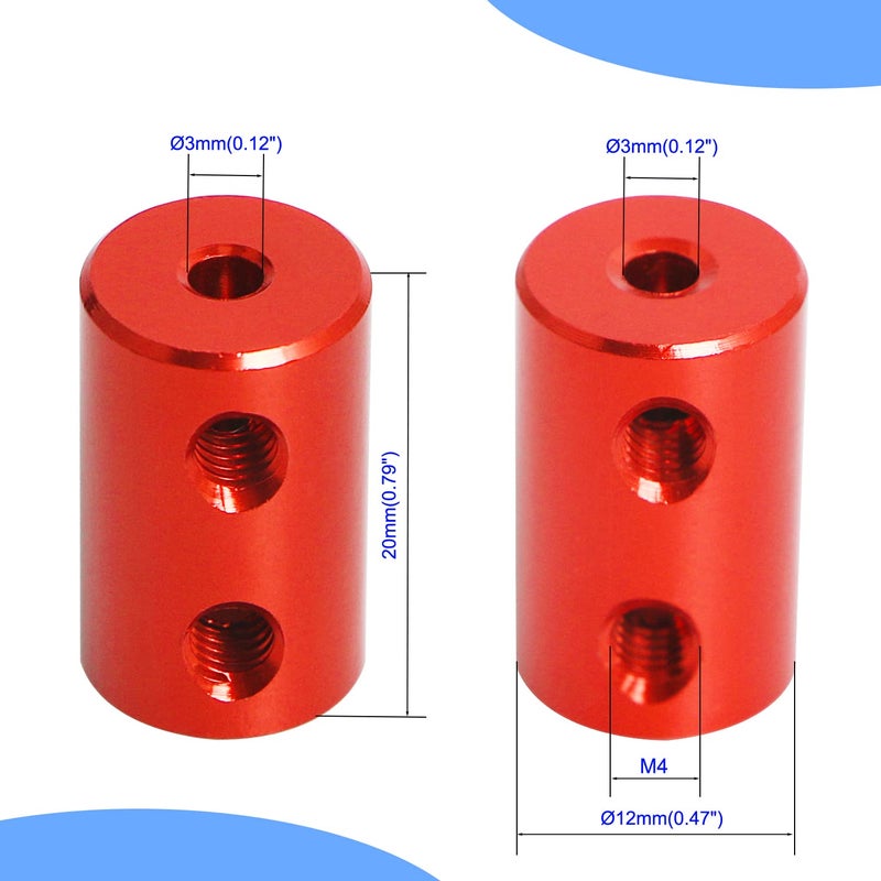 Aopin 3mm to 3mm Red Rigid Couplings Set Shaft Stepper Motor, Length 20mm / 0.79" Motor Coupler Connector Rigid with Screw for 3D Printer, RC Robot, Car Model Shaft, CNC Machine, DIY Encoder 4 Pcs - Image 2