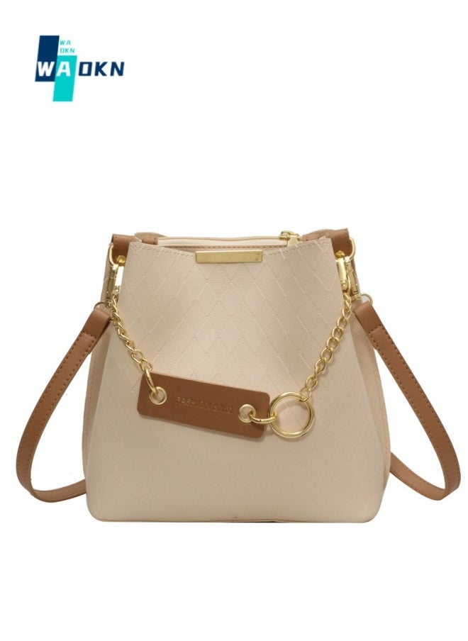 WAOKN - Women's New Simple and fashionable Large-capacity Shoulder Bag, Girls' Diamond Plaid Crossbody Bag Handbag, PU Leather Bucket Bag Tote Bag for Ladies(Beige) - Image 1