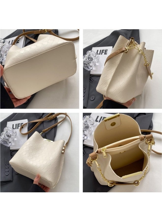 WAOKN - Women's New Simple and fashionable Large-capacity Shoulder Bag, Girls' Diamond Plaid Crossbody Bag Handbag, PU Leather Bucket Bag Tote Bag for Ladies(Beige) - Image 1