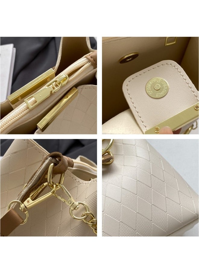 WAOKN - Women's New Simple and fashionable Large-capacity Shoulder Bag, Girls' Diamond Plaid Crossbody Bag Handbag, PU Leather Bucket Bag Tote Bag for Ladies(Beige) - Image 1