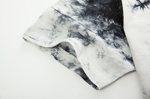 KLIEGOU Mens Hip Hop Tie-Dyed Hipster Curve Hem T Shirt(1803ZR White L) - Image 4
