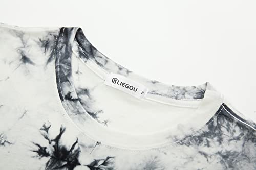 KLIEGOU Mens Hip Hop Tie-Dyed Hipster Curve Hem T Shirt(1803ZR White L) - Image 3