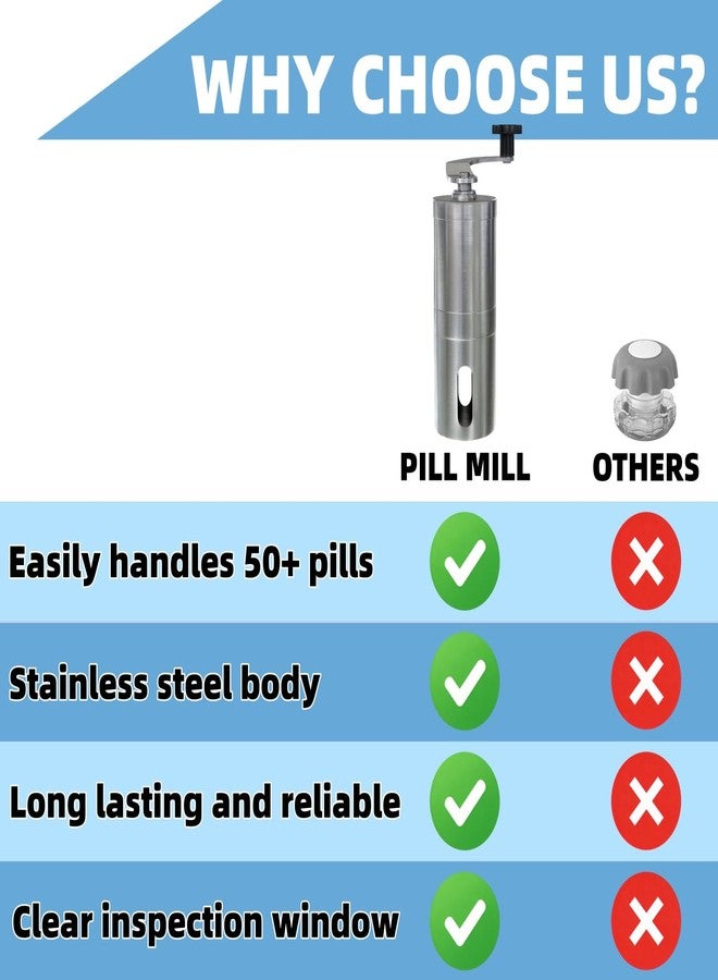 MuYuDaDi Pill Crusher Stainless Steel with Ceramic Burr for Fine Powder Grinding | Adjustable Manual Grinder for Elderly Care, Feeding Tube & Pet Pills - Image 3