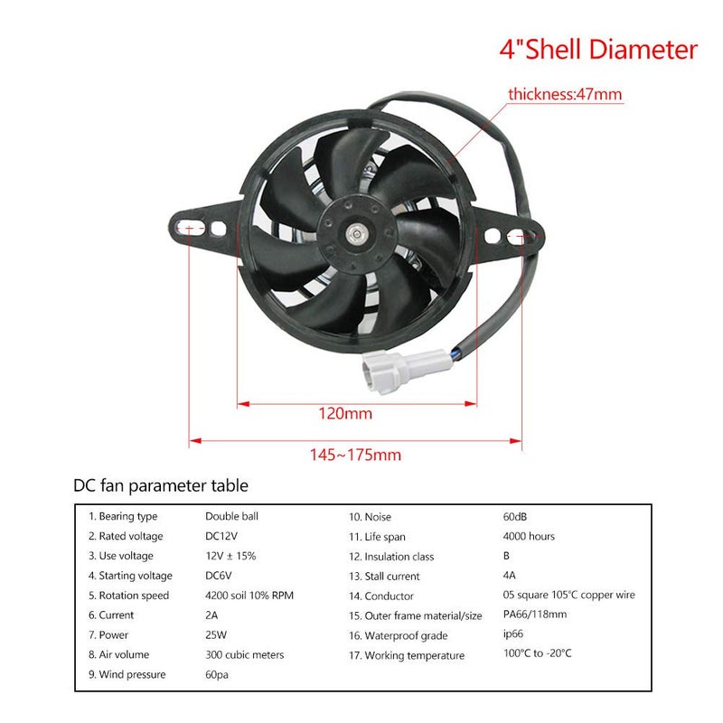 PROOTOM OTOM Universal Motorcycle Radiator Cooling Fan Oil Cooler Water Cooler Electric Fan 4inch 5inch for All Dirt Bike Motocross ATV (4 Inches) - Image 2