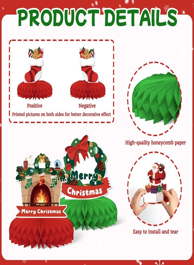 KSKSPE Christmas Party Decorations,8 PCS KSKSPE Christmas Honeycomb Table Centerpiece 3D Christmas Theme Party Decor,Christmas stockings Santa Claus Elements - Image 4