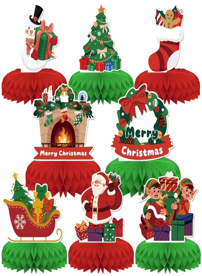 KSKSPE Christmas Party Decorations,8 PCS KSKSPE Christmas Honeycomb Table Centerpiece 3D Christmas Theme Party Decor,Christmas stockings Santa Claus Elements - Image 1
