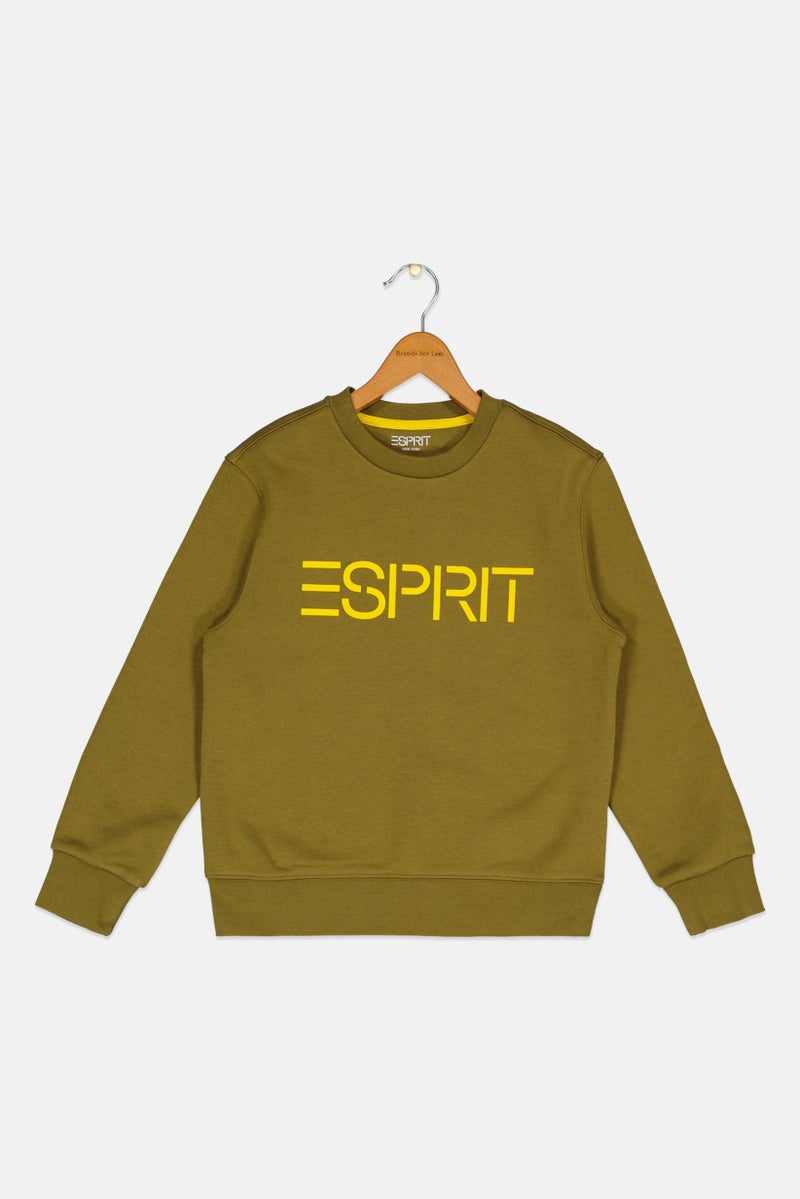 ESPRIT Kids Boy Long Sleeves Brand Logo Sweatshirt, Olive  - Image 1