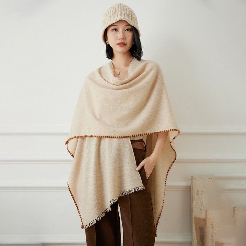 Women's Oversized 100% Cashmere Fringed Shawl Wrap - Image 1