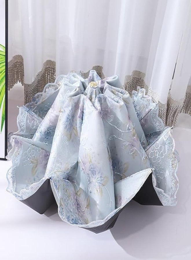 Zoxito مظلة مطرزة من قماش شركة زوكسيتو التجارية، تصميم أنيق ونحيف، مظلة جيب صغيرة للمطر، حماية من الأشعة فوق البنفسجية، مظلات خفيفة الوزن للفتيات والسيدات (مظلة مطرزة بالزهور باللون الأزرق) - Image 4