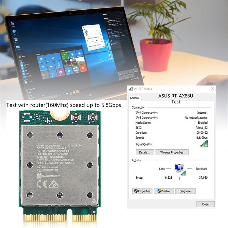 DERAPID WiFi 7 Card QCNCM865-5.8Gbps Tri-Band 802.11be Wireless Adapter, 2.4/5/6GHz BT 5.3 M.2 Key E for PC Laptop Windows 11 Only, Includes WiFi Antennas Compatible with Intel & AMD - Image 5