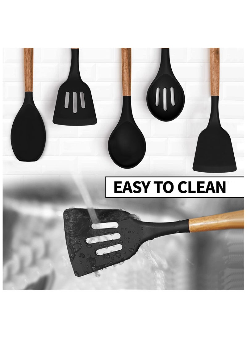 5-Piece Bamboo Handle Nylon Kitchen Utensil Set – Non-Scratch, Heat-Resistant Cooking Tools – Spoon, Slotted Spoon, Spatula, Slotted Spatula, and Scraper Spoon – Multipurpose and Easy to Use  - Image 2