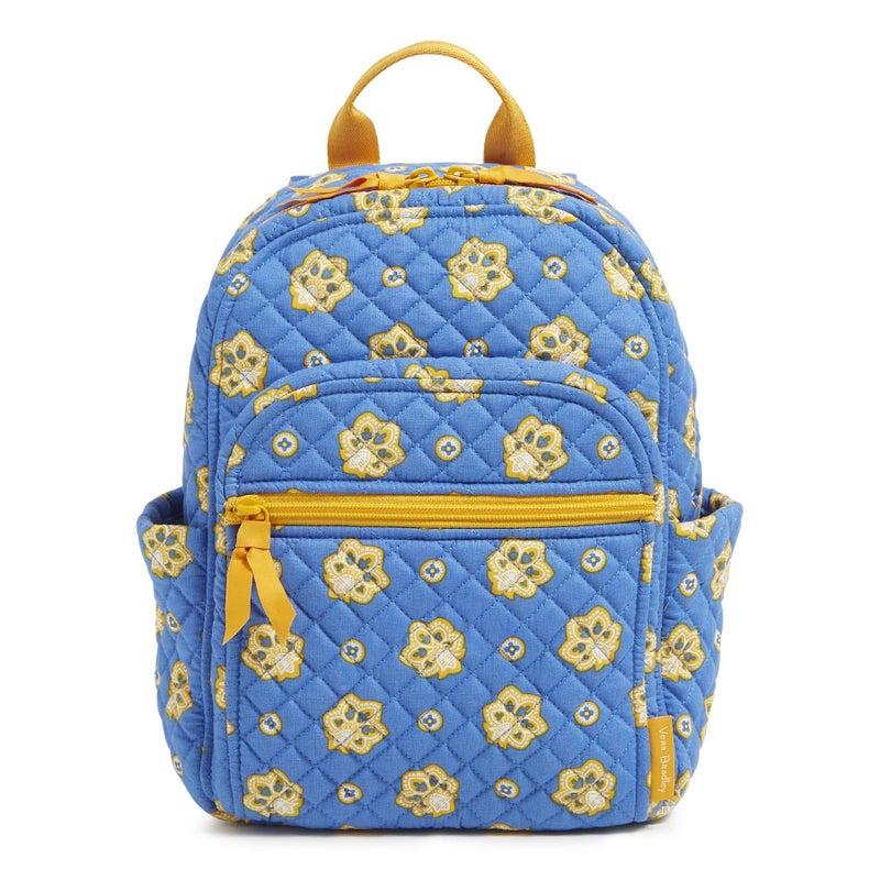 Vera Bradley Premium Cotton Small Backpack, Powder Blue and Gold Bandana Paisley, One Size - Image 1