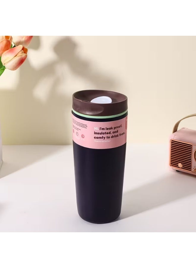 كوب فاخر من الفولاذ المقاوم للصدأ | كوب سفر مزدوج الجدار مانع للتسرب مع مقبض وماصة للمشروبات الساخنة والباردة