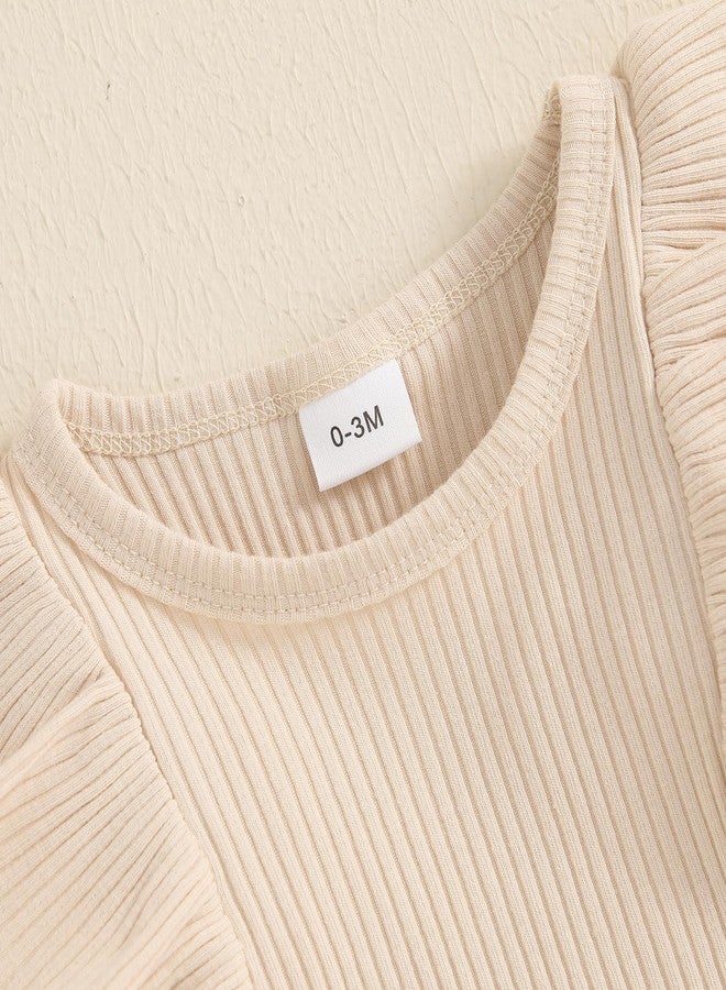 KMBANGI Newborn Infant Baby Girl Skirt Set Ruffle Long Sleeve Knit Romper Corduroy Suspender Dress Skirt Fall Winter Clothes (Beige, 6-9 Months) - Image 5