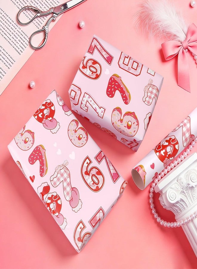 Whaline 67 Funny Sweet Cookie Heart Wrapping Paper - Mini Roll - 16.9 Inch x 32.8 Ft Pink Red Popular Six Seven Internet 6 7 Gift Wrap Paper for Wedding Birthday Baby Shower Party DIY Crafts - Image 4