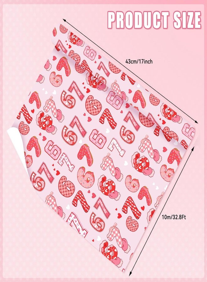 Whaline 67 Funny Sweet Cookie Heart Wrapping Paper - Mini Roll - 16.9 Inch x 32.8 Ft Pink Red Popular Six Seven Internet 6 7 Gift Wrap Paper for Wedding Birthday Baby Shower Party DIY Crafts - Image 3