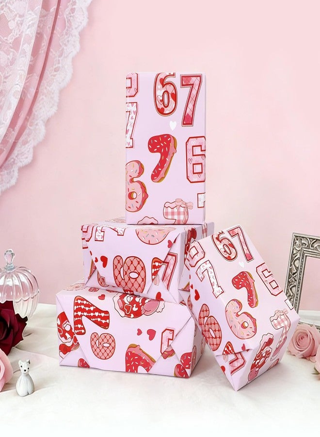 Whaline 67 Funny Sweet Cookie Heart Wrapping Paper - Mini Roll - 16.9 Inch x 32.8 Ft Pink Red Popular Six Seven Internet 6 7 Gift Wrap Paper for Wedding Birthday Baby Shower Party DIY Crafts - Image 5