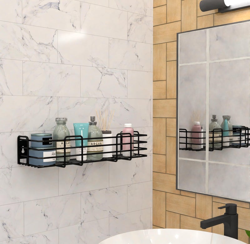MOTIQO Stainless Steel Bathroom Shelf for Wall, Bathroom Rack, Wall Mount Rack for Kitchen, Bathroom Accessories and Organizer (Black,18X5 Inches) Set-1 - Image 2