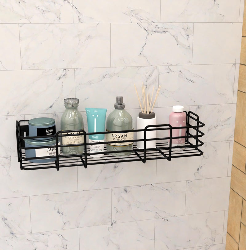 MOTIQO Stainless Steel Bathroom Shelf for Wall, Bathroom Rack, Wall Mount Rack for Kitchen, Bathroom Accessories and Organizer (Black,18X5 Inches) Set-1 - Image 1