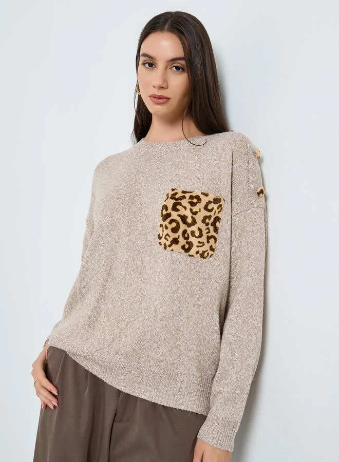 Take Two Take Two Beige Leopard Pocket Print Sweater