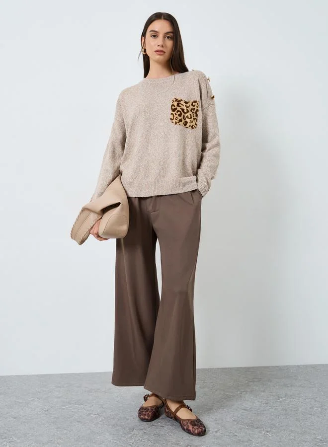 Take Two Take Two Beige Leopard Pocket Print Sweater