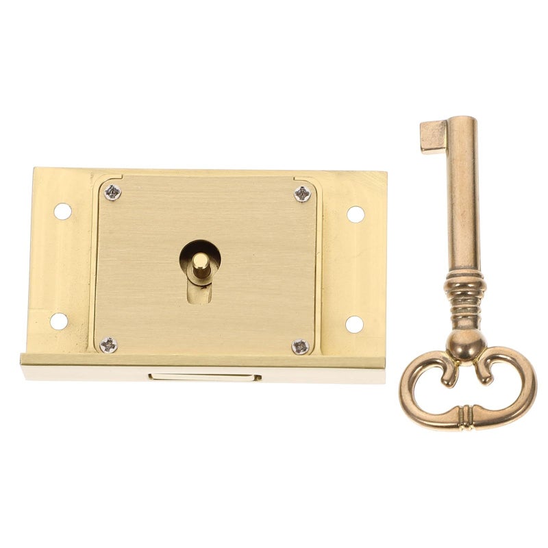 DOITOOL Vintage Brass Cabinet Lock with Keys Heavy Duty Square Drawer Lock for Furniture Array Design Large Size - Image 2