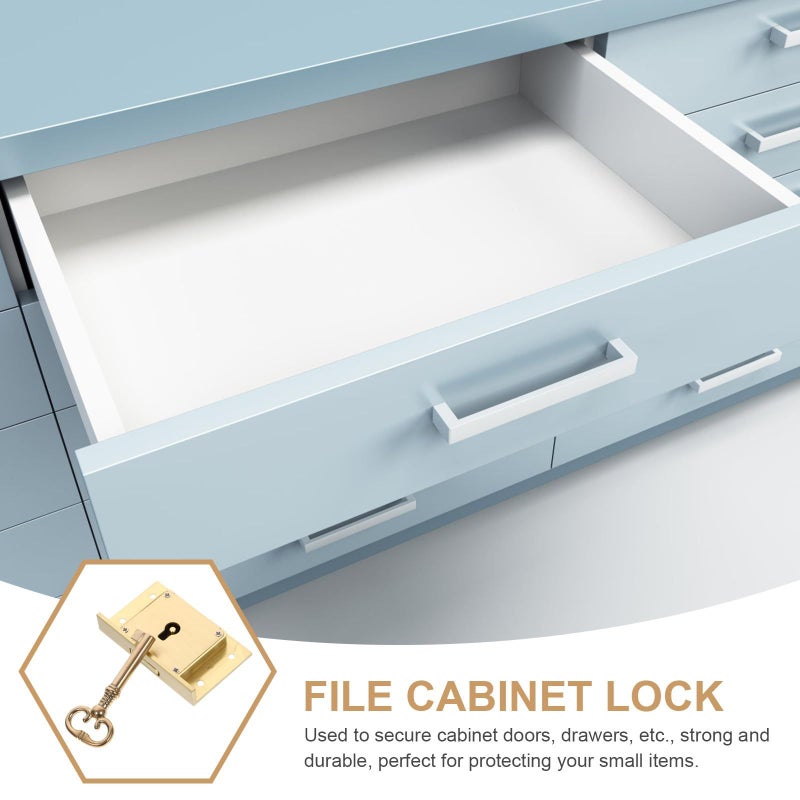 DOITOOL Vintage Brass Cabinet Lock with Keys Heavy Duty Square Drawer Lock for Furniture Array Design Large Size - Image 4