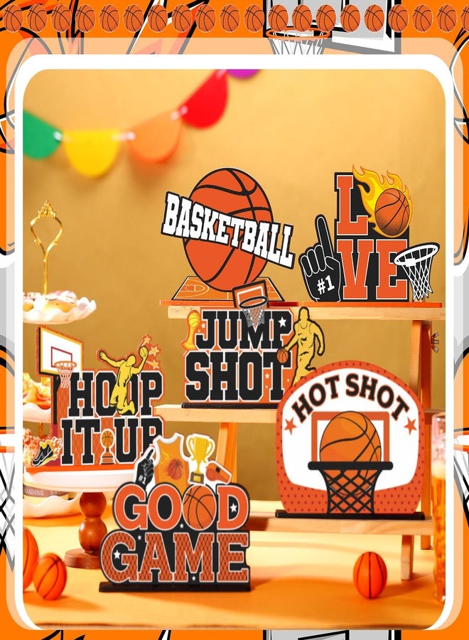 Quzzil 6 Pieces Basketball Wooden Table Decorations Basketball Birthday Party Wooden Centerpieces Basketball Party Decorations Wooden Ornaments Centerpieces for Birthday Baby Shower Party - Image 3