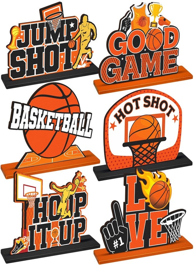 Quzzil 6 Pieces Basketball Wooden Table Decorations Basketball Birthday Party Wooden Centerpieces Basketball Party Decorations Wooden Ornaments Centerpieces for Birthday Baby Shower Party - Image 1