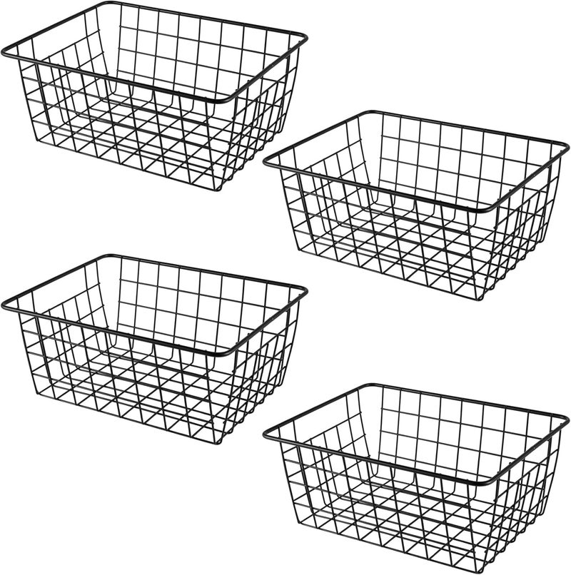KOHAND 4 عبوة تحتوي على 28 × 22 × 12 سم سلال تخزين سوداء مقاس 11 × 8.5 × 2.7 بوصة، صندوق تخزين معدني، صندوق تنظيمي للفريزر، سلال صغيرة لتخزين الطعام والوجبات الخفيفة والمشروبات والفواكه - Image 1