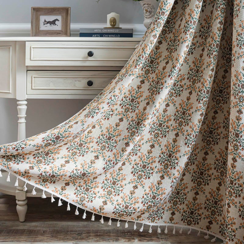 BHUSB Farmhouse Curtains for Living Room 63 Inch Length,Boho Floral Cotton Linen Window Curtains Semi-Blackout Drapes for Bedroom,Bohemian Decoration Drapes,2 Panels - Image 1