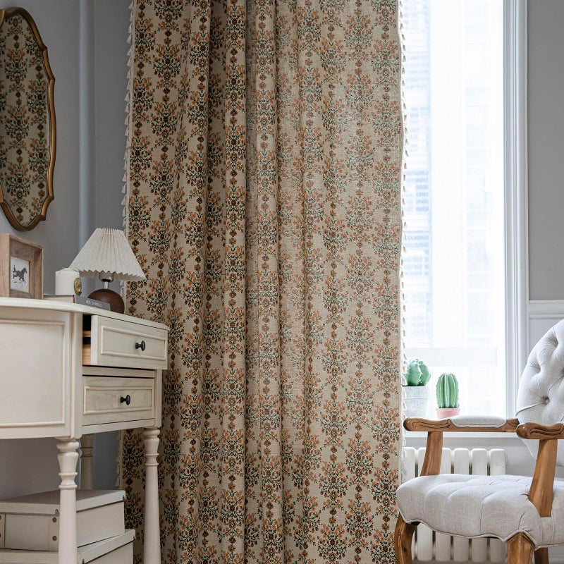 BHUSB Farmhouse Curtains for Living Room 63 Inch Length,Boho Floral Cotton Linen Window Curtains Semi-Blackout Drapes for Bedroom,Bohemian Decoration Drapes,2 Panels - Image 3