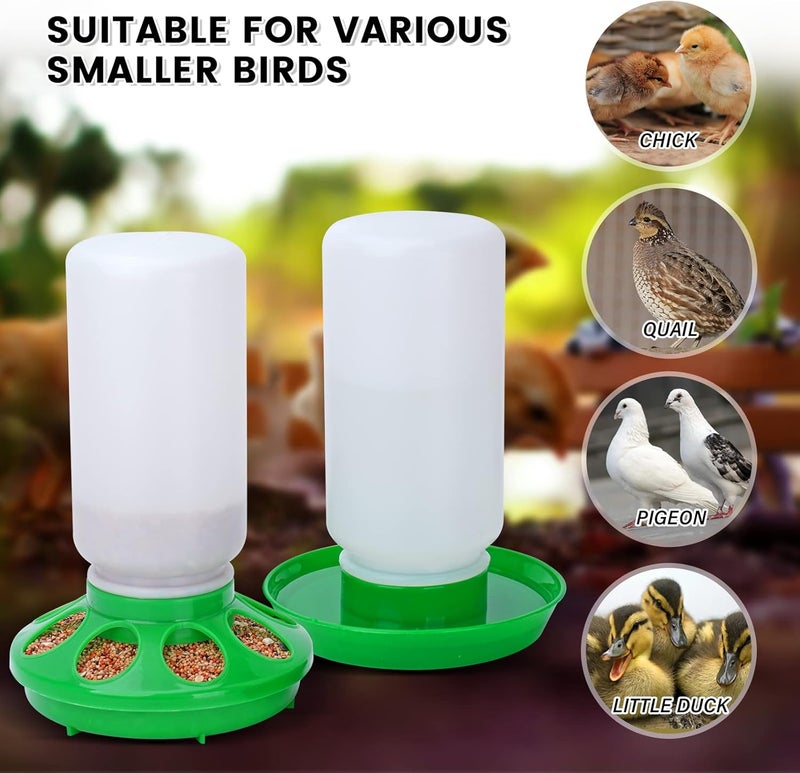 NAOEDEAH Chicken Feeder and Waterer Set no Waste Chick Feeder and Waterer Kit 1L Chicken Water Feeder Poultry Waterer Baby Chick Starter Kit (Green) - Image 4